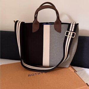 Rothy’s Lightweight Petite Tote with Strap - Black Portobello Stripe